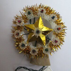 Holiday Time 11 Multi Color Light Star Tree Topper Gold Tinsel Christmas WORKS